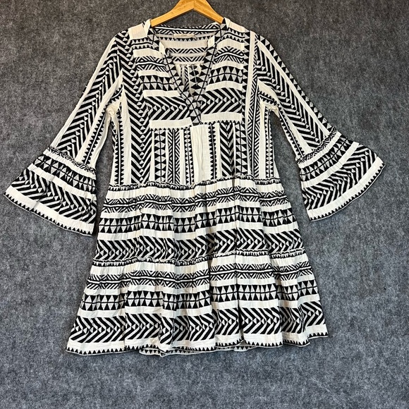Devotion Twins Ella Embroidered Dress Size S Black and off-white Graphic Print - Picture 13 of 14